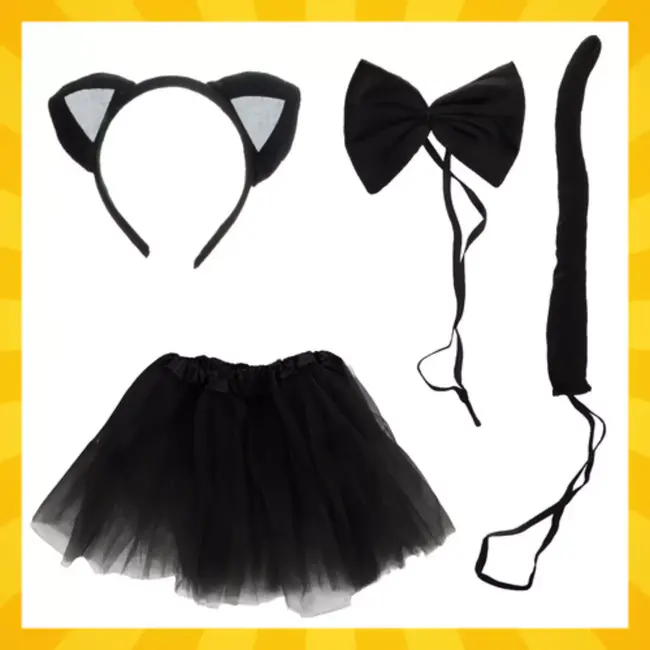 Kruzzel kattenkostuum zwart 4-delig verkleedset voor kinderen 3–10 jaar