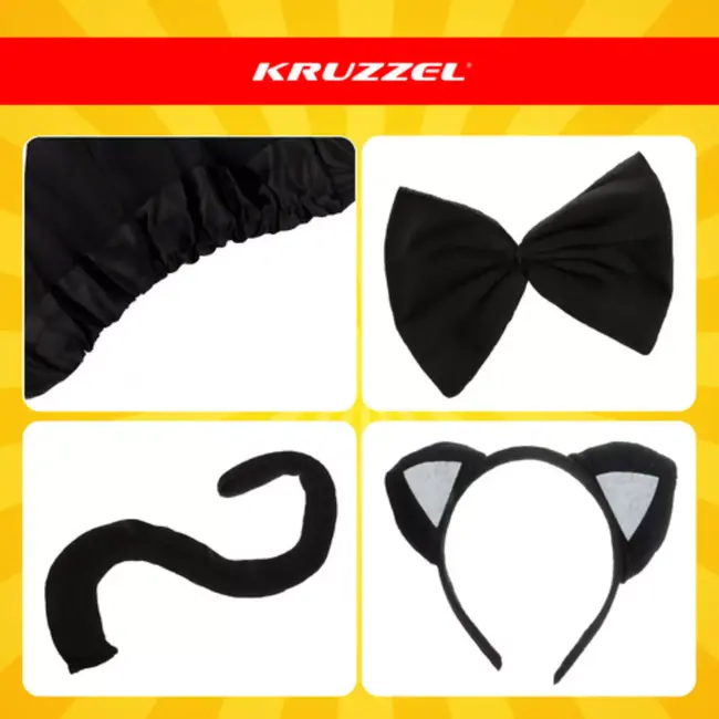 Kruzzel kattenkostuum zwart 4-delig verkleedset voor kinderen 3–10 jaar