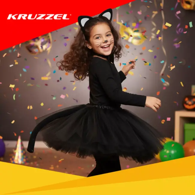 Kruzzel kattenkostuum zwart 4-delig verkleedset voor kinderen 3–10 jaar