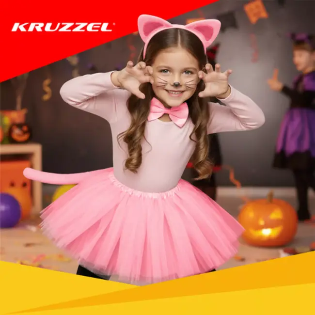 Kruzzel kattenkostuum roze 4-delig verkleedset voor kinderen 3–10 jaar