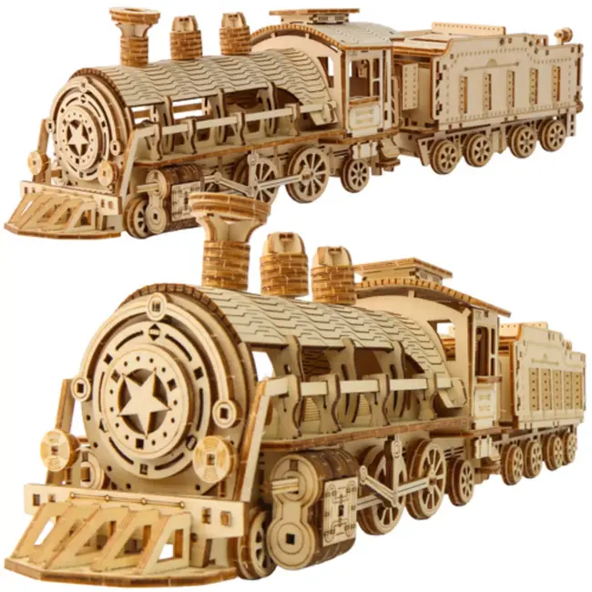 Kruzzel 3D puzzel stoomlocomotief met tender – houten modelbouwset 282-delig vanaf 12 jaar