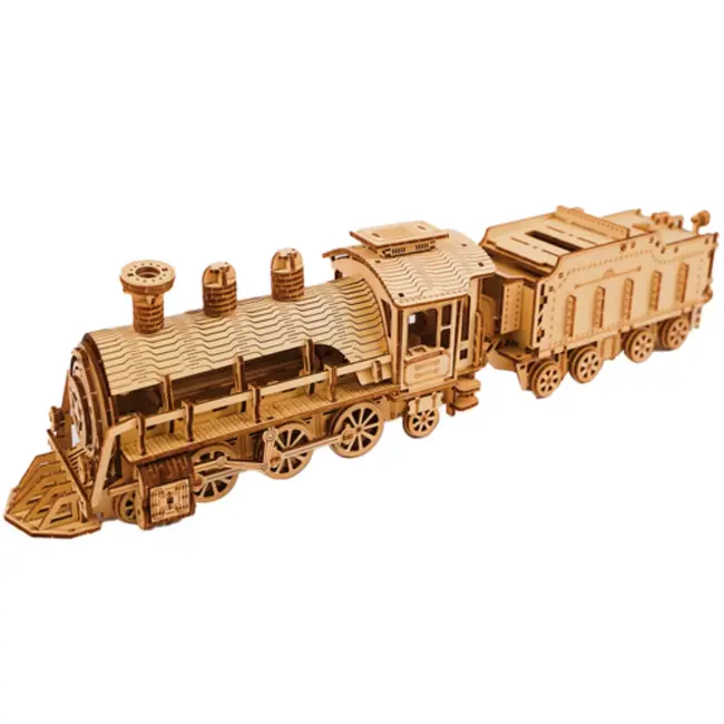 Kruzzel 3D puzzel stoomlocomotief met tender – houten modelbouwset 282-delig vanaf 12 jaar