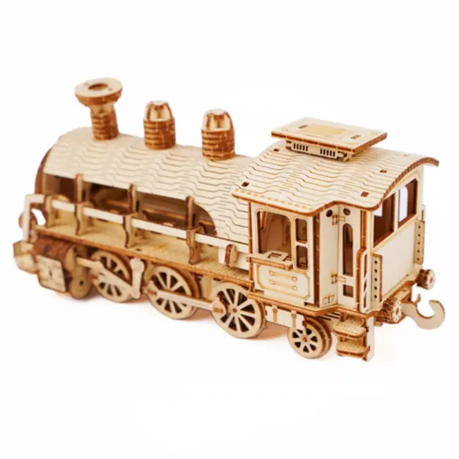 Kruzzel 3D puzzel stoomlocomotief met tender – houten modelbouwset 282-delig vanaf 12 jaar