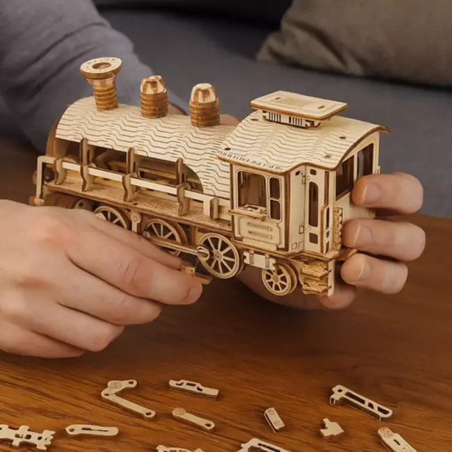 Kruzzel 3D puzzel stoomlocomotief met tender – houten modelbouwset 282-delig vanaf 12 jaar