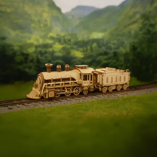 Kruzzel 3D puzzel stoomlocomotief met tender – houten modelbouwset 282-delig vanaf 12 jaar