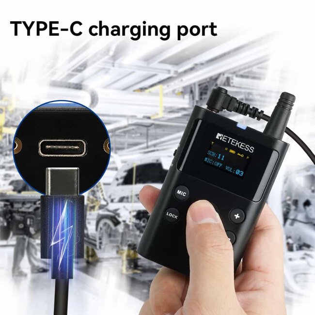 Retekess Draadloze rondleidingszender - kunststof - 12 kanalen, dempfunctie, bereik 250 m - zwart - tweerichtingscommunicatie