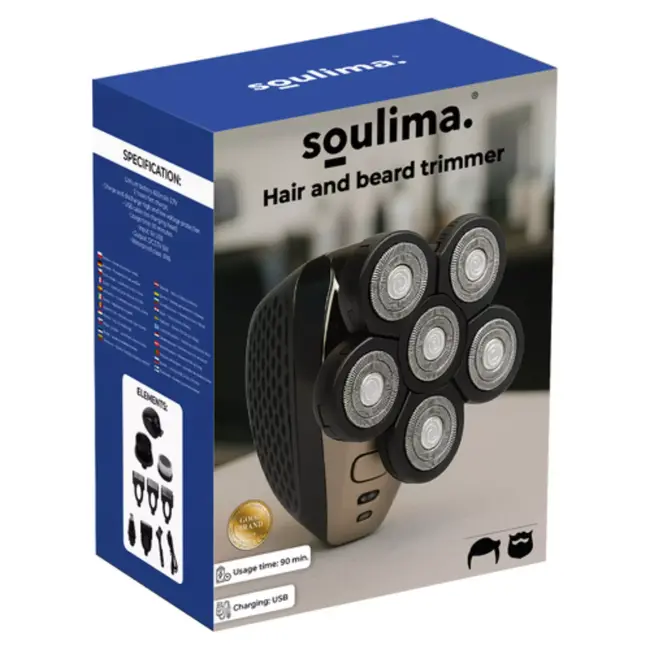 Soulima haar- en baardtrimmer 6-in-1 zwart – multifunctioneel scheerapparaat met USB-oplader