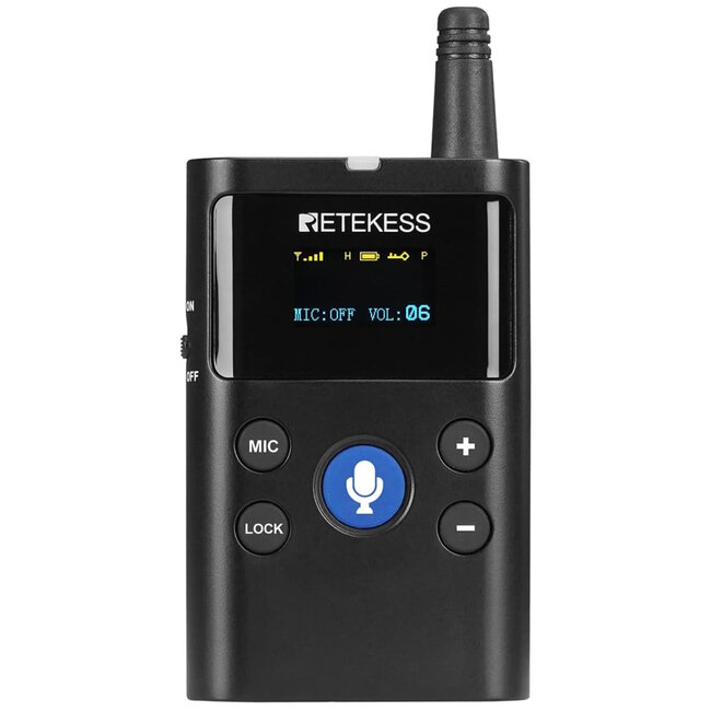 Retekess Draadloze rondleidingszender - kunststof - 12 kanalen, dempfunctie, bereik 250 m - zwart - tweerichtingscommunicatie
