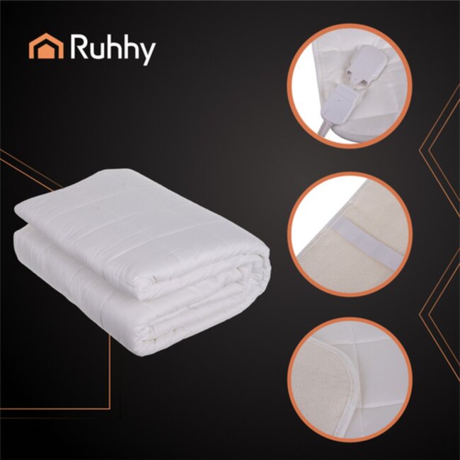 Ruhhy Verwarmde matrastopper 203x152 cm met dubbele bediening digitaal display warmtestanden en timer