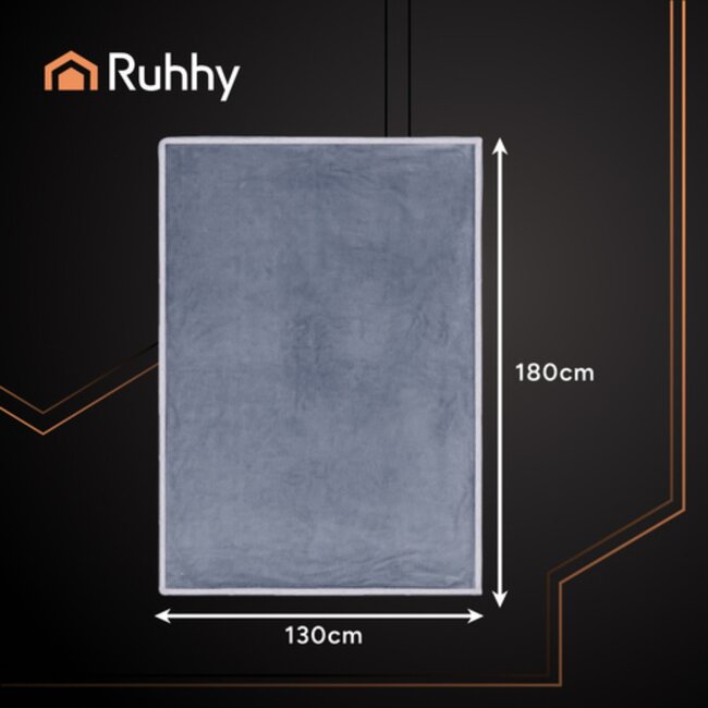 Ruhhy Elektrische deken 180x130 cm grijs fleece met digitaal display timer en meerdere warmtestanden