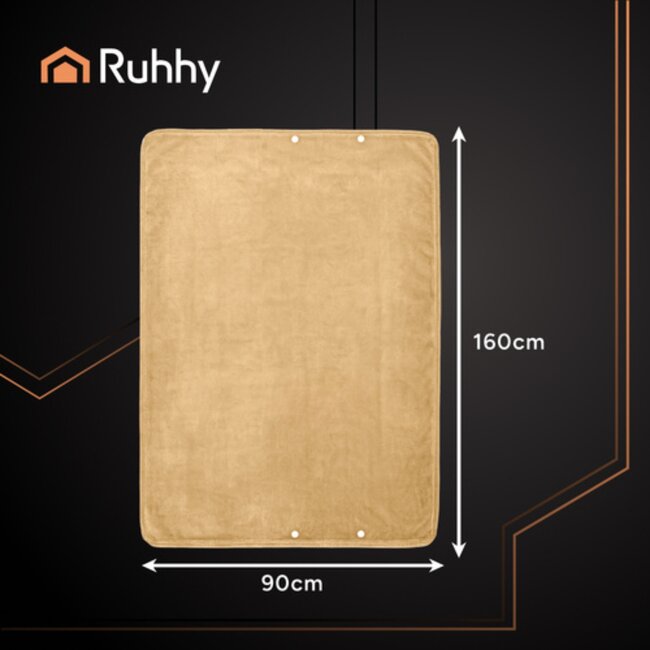 Ruhhy Verwarmde fleece deken beige met USB aansluiting knopen en draagfunctie als omslagdoek of plaid