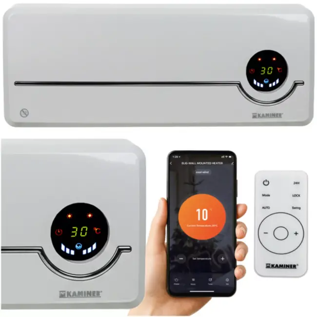 Kaminer Airo luchtgordijnkachel wit 2000W – keramische wandkachel met WiFi en afstandsbediening