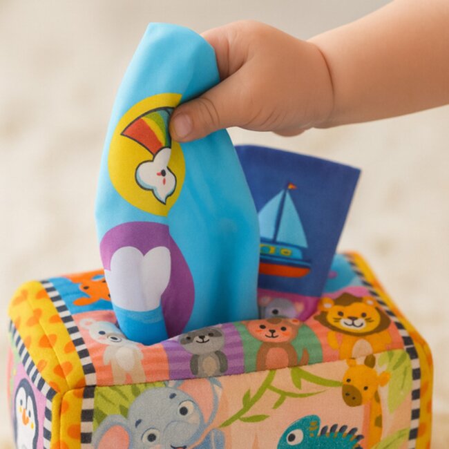 Kruzzel educatieve speelgoed tissuedoos sorter met doekjes en kaartjes – leerzaam en veilig voor peuters