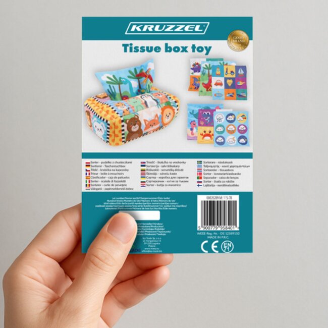 Kruzzel educatieve speelgoed tissuedoos sorter met doekjes en kaartjes – leerzaam en veilig voor peuters