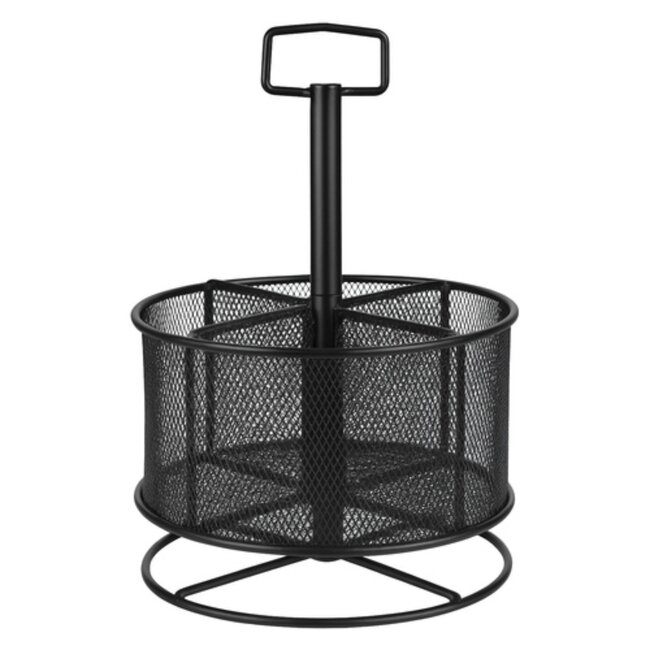 Maaleo bureau organizer met 360° draaibare basis en vakken – metalen pennenhouder zwart