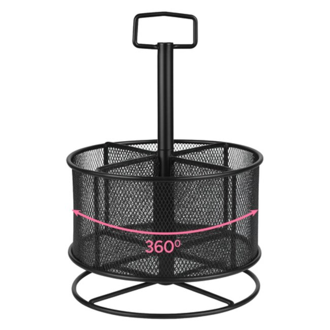 Maaleo bureau organizer met 360° draaibare basis en vakken – metalen pennenhouder zwart