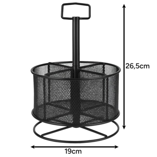 Maaleo bureau organizer met 360° draaibare basis en vakken – metalen pennenhouder zwart
