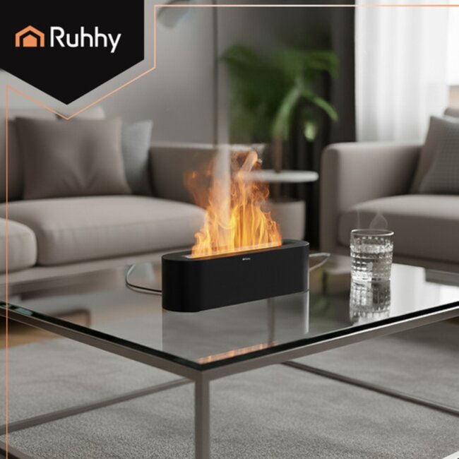 Ruhhy aroma diffuser en luchtbevochtiger 250 ml met LED-vlam effect en afstandsbediening