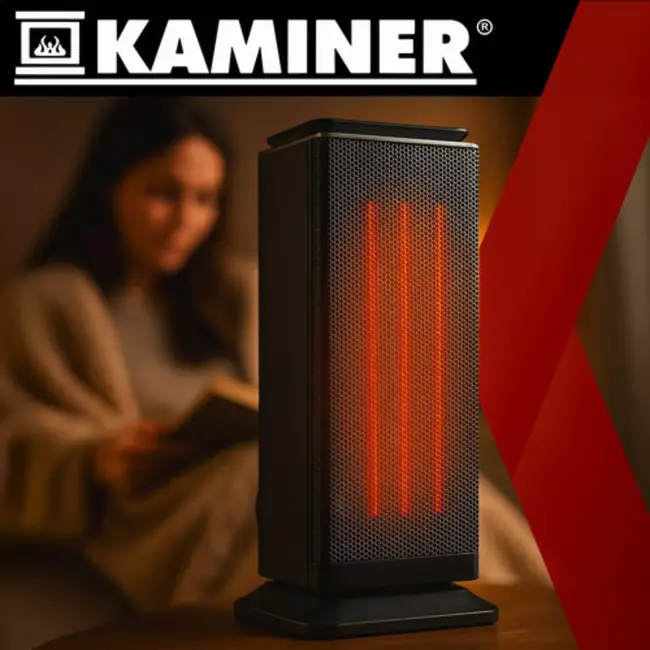 Kaminer Lumni 2.0 keramische kachel 2000W zwart – energiezuinige elektrische heater met afstandsbediening