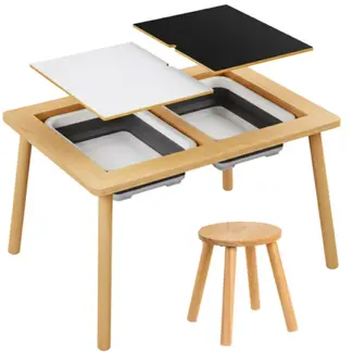 Kruzzel houten sensorische tafel met stoel – Montessori zand- en watertafel XL voor kinderen vanaf 3 jaar