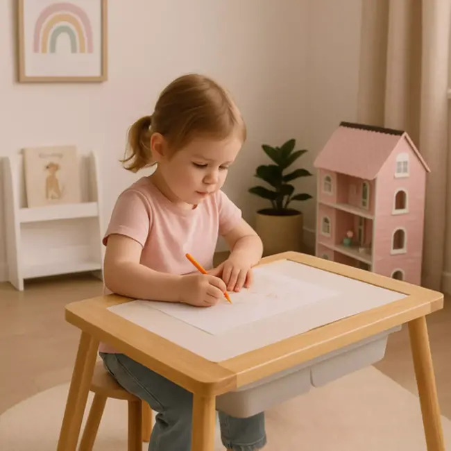 Kruzzel houten sensorische tafel met stoel – Montessori zand- en watertafel XL voor kinderen vanaf 3 jaar