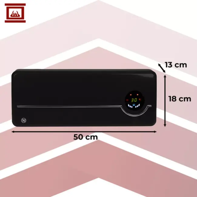 Kaminer Airo luchtgordijnkachel zwart 2000W – keramische wandkachel met WiFi en afstandsbediening