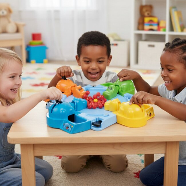 Ruhhy  Hungry Hippos arcade spel – klassiek familiespel met kleurrijke nijlpaarden en balletjes