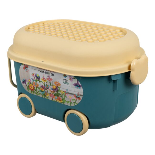 Kruzzel Bloemen bouwset 139-delig – kleurrijk constructiespeelgoed met koffer op wieltjes