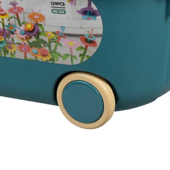 Kruzzel Bloemen bouwset 139-delig – kleurrijk constructiespeelgoed met koffer op wieltjes