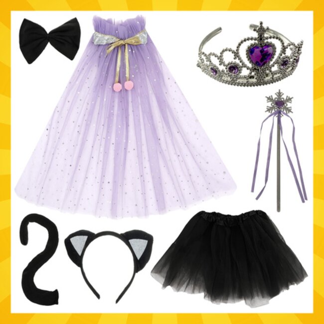 Kruzzel Prinsessen verkleedset met cape, tutu, kroon en toverstaf – 7-delig kostuum voor kinderen