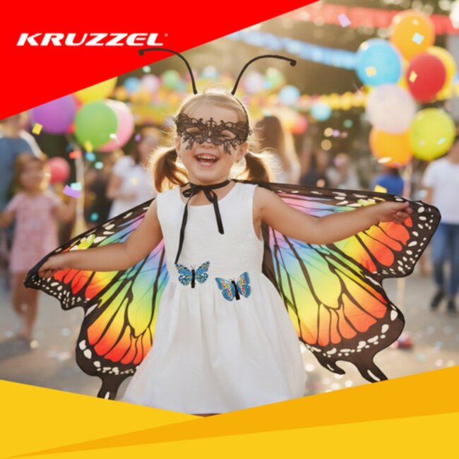 Kruzzel Vlinder verkleedset kinderen met regenboog vleugels, masker en antennes – 3-delig kostuum