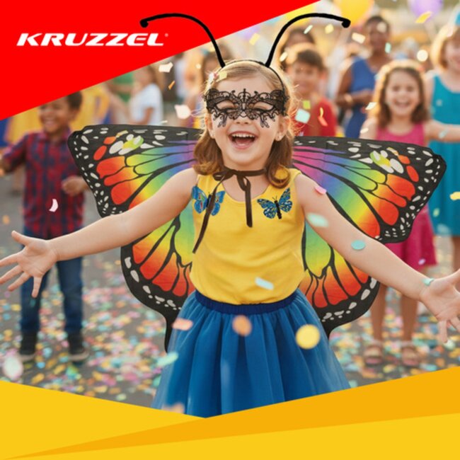Kruzzel Vlinder verkleedset kinderen met regenboog vleugels, masker en antennes – 3-delig kostuum