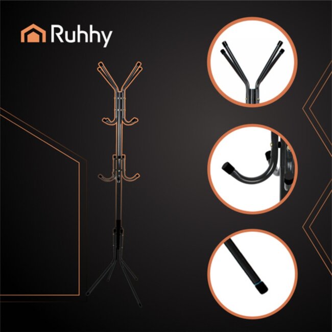 Kaminer Staande kapstok zwart metaal 170 cm – stevige vrijstaande kapstok met meerdere haken