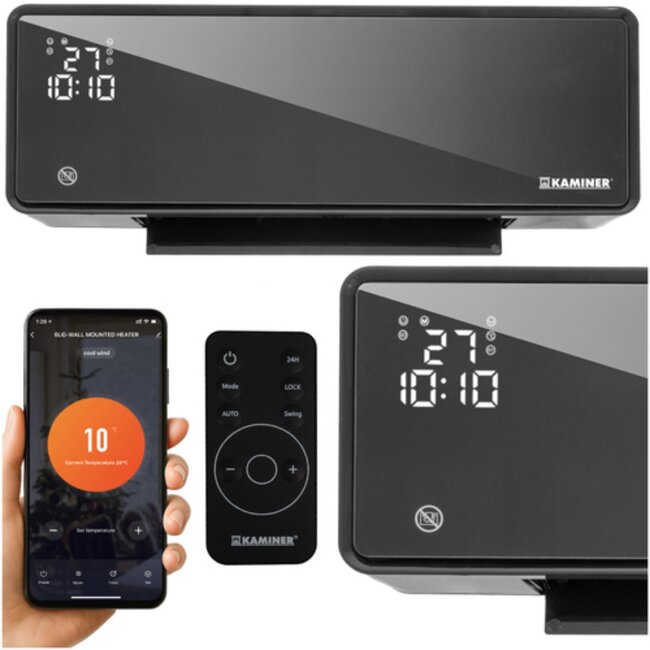 Kaminer Elektrische wandverwarming met LED-display, afstandsbediening en app – compacte energiezuinige muurverwarming
