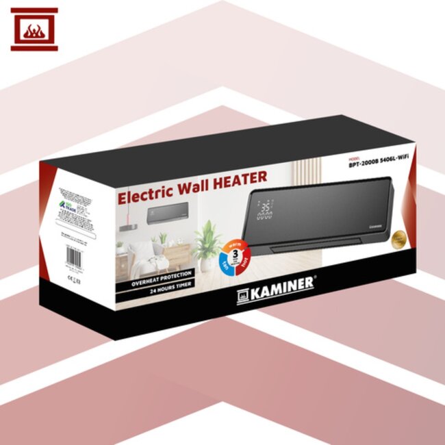 Kaminer Elektrische wandverwarming met LED-display, afstandsbediening en app – compacte energiezuinige muurverwarming