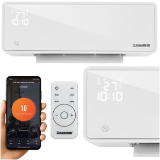Kaminer Witte elektrische wandverwarming met LED-display, afstandsbediening en app – compacte energiezuinige muurverwarming