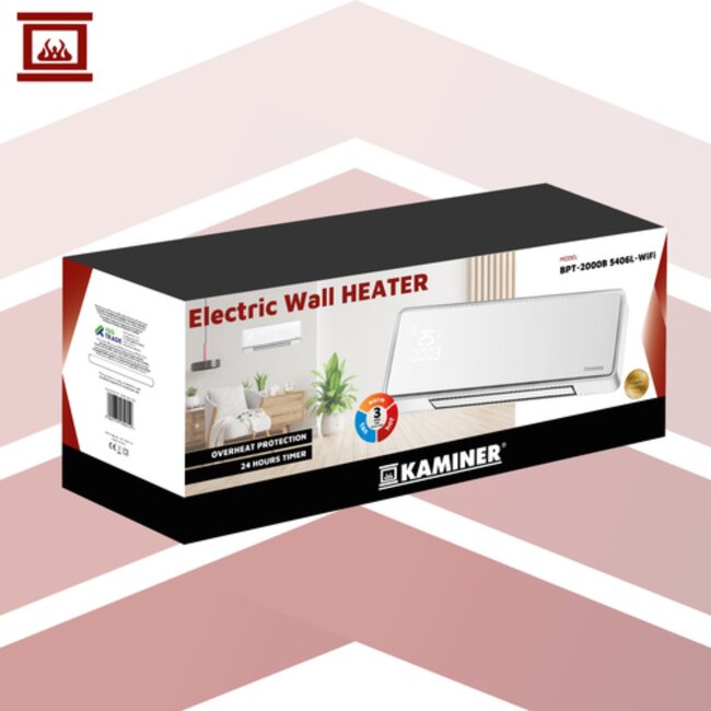 Kaminer Witte elektrische wandverwarming met LED-display, afstandsbediening en app – compacte energiezuinige muurverwarming
