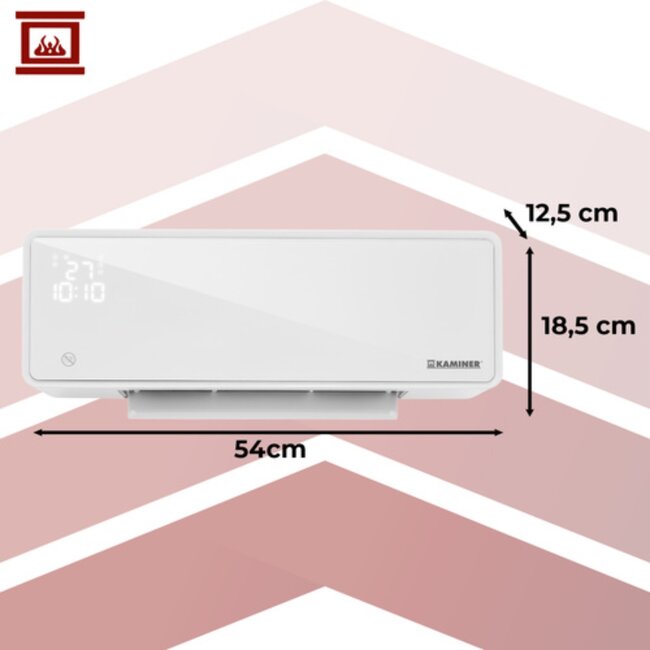 Kaminer Witte elektrische wandverwarming met LED-display, afstandsbediening en app – compacte energiezuinige muurverwarming