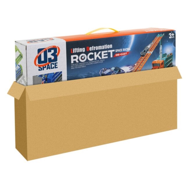 Ruhhy Speelgoed truck met racebaan en 6 auto’s – grote vrachtwagen met dubbele hellingbanen voor kinderen