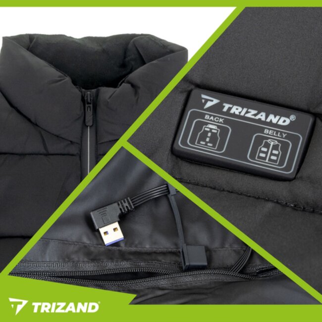 Trizand USB verwarmd vest Maat L zwart – unisex elektrisch warmtevest met instelbare warmtezones voor buiten en dagelijks gebruik