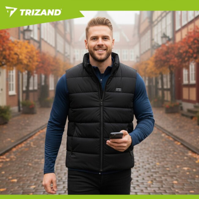 Trizand USB verwarmd vest Maat L zwart – unisex elektrisch warmtevest met instelbare warmtezones voor buiten en dagelijks gebruik