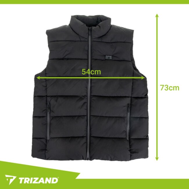 Trizand USB verwarmd vest maat M zwart – elektrisch warmtevest met instelbare warmtezones voor buiten en dagelijks gebruik