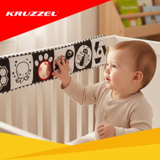 Kruzzel Zwart-wit baby voelboek – zacht contrast boekje met dieren en vormen voor sensorische stimulatie