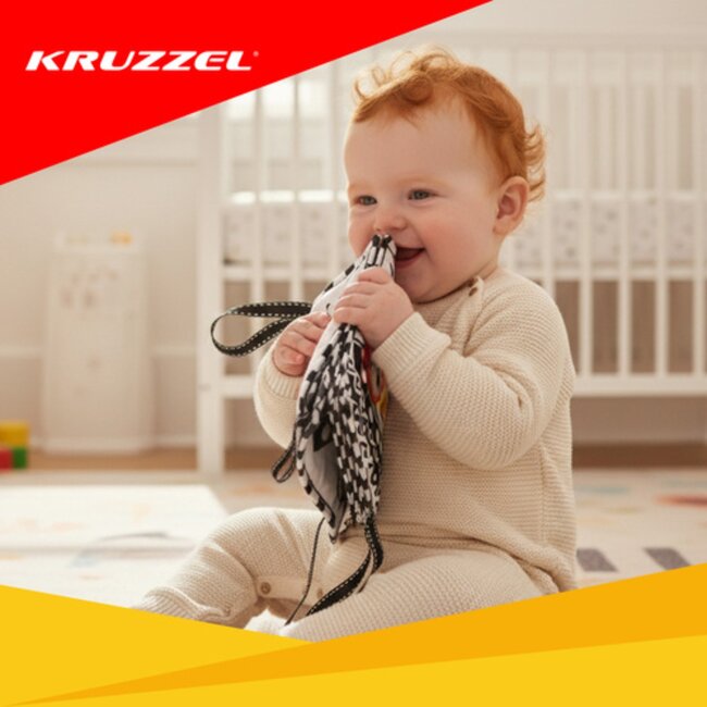 Kruzzel Zwart-wit baby voelboek – zacht contrast boekje met dieren en vormen voor sensorische stimulatie