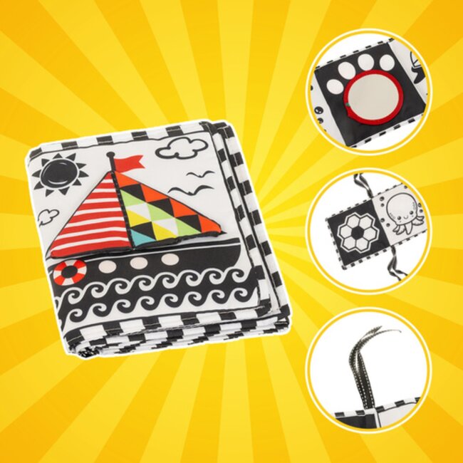 Kruzzel Zwart-wit baby voelboek – zacht contrast boekje met dieren en vormen voor sensorische stimulatie