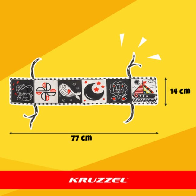 Kruzzel Zwart-wit baby voelboek – zacht contrast boekje met dieren en vormen voor sensorische stimulatie