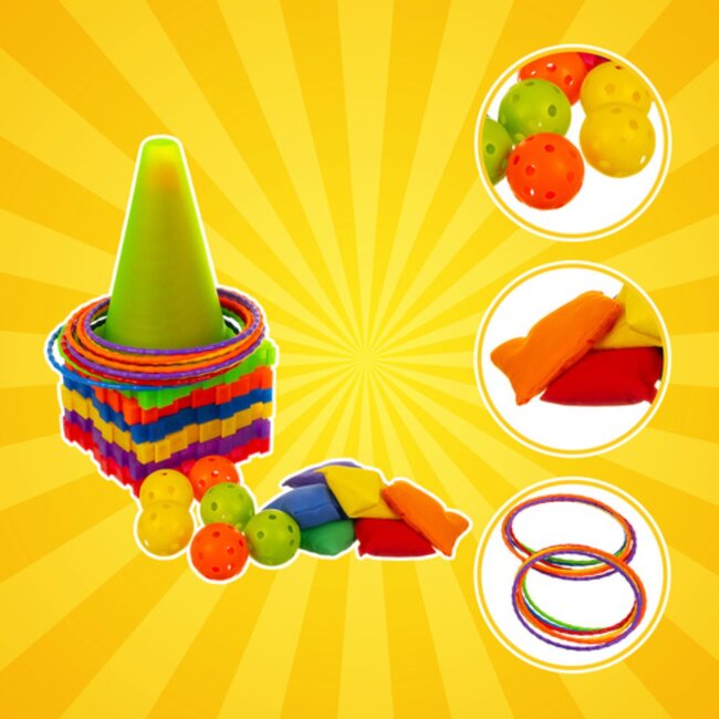 Kruzzel Werpspel voor kinderen – kleurrijke set met pionnen, ringen, ballen en zakjes voor binnen en buiten