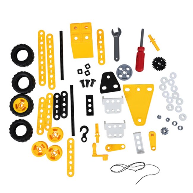 Ruhhy Bouwset voertuigen 100-delig – constructiespeelgoed met gereedschap, wielen en tandwielen voor kinderen