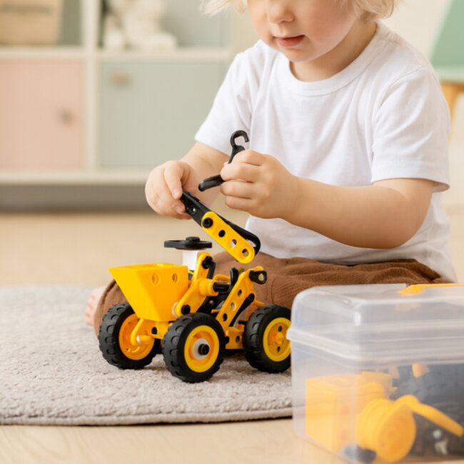 Ruhhy Bouwset voertuigen 100-delig – constructiespeelgoed met gereedschap, wielen en tandwielen voor kinderen