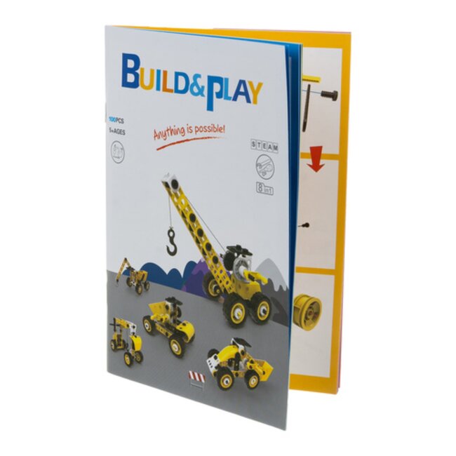 Ruhhy Bouwset voertuigen 100-delig – constructiespeelgoed met gereedschap, wielen en tandwielen voor kinderen